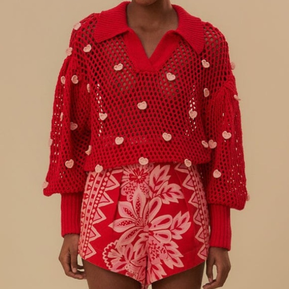 FARMRio Handmade Hearts Knit Sweater